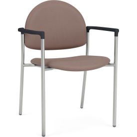 Chat Guest Chair, Silver Frame, Onyx Black Armrests, Open House Goose Fabric