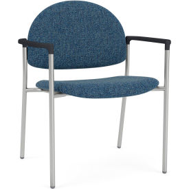 Chat Wide Guest Chair, Silver Frame, Onyx Black Armrests, Connelly Blue Jay Fabric