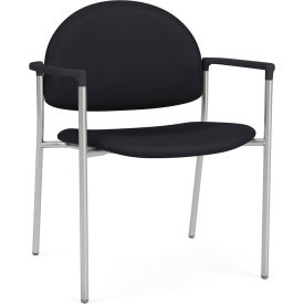 Lesro Wide Guest Chair, Silver Frame, Onyx Black Armrests, Patriot Plus Black Vinyl