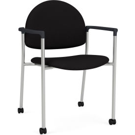 Chat Guest Chair with Casters, Silver Frame, Onyx Black Armrests, Open House Black Fabric