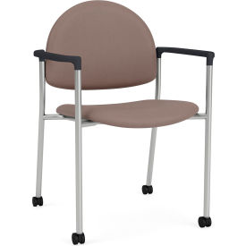 Chat Guest Chair with Casters, Silver Frame, Onyx Black Armrests, Open House Goose Fabric