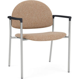 Chat Wide Guest Chair, Silver Frame, Onyx Black Armrests, Connelly Wren Fabric