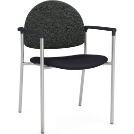 Chat Guest Chair, Silver Frame, Connelly Crow Fabric Back, Patriot Plus Black Vinyl Seat