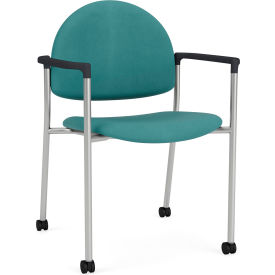 Chat Guest Chair with Casters, Silver Frame, Onyx Black Armrests, Patriot Plus Sea Vinyl