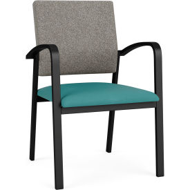 Lesro Newport Guest Chair, Black Frame, Connelly Dove Back, Patriot Plus Sea Vinyl Seat