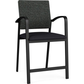 Lesro Newport Hip Guest Chair, Black Frame, Connelly Crow Fabric Back, Patriot Plus Black Vinyl Seat