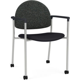 Chat Guest Chair w/ Casters, Silver Frame, Connelly Crow Fabric Back, Patriot Plus Black Seat