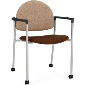 Chat Guest Chair with Casters, Silver Frame, Connelly Wren Back, Patriot Plus Mocha Vinyl Seat
