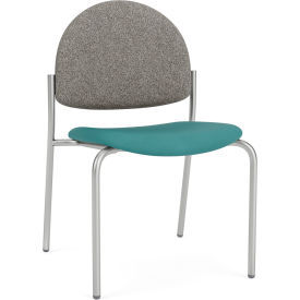 Chat Armless Guest Chair, Silver Frame, Dove Back, Sea Vinyl Seat