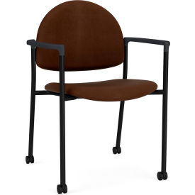 Lesro Chat Guest Chair with Casters, Black Frame, Onyx Black Armrests, Patriot Plus Mocha Vinyl