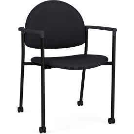 Lesro Chat Guest Chair with Casters, Black Frame, Onyx Black Armrests, Black Vinyl