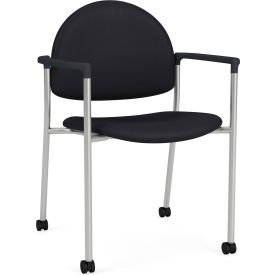 Chat Guest Chair with Casters, Silver Frame, Onyx Black Armrests, Patriot Plus Black Vinyl