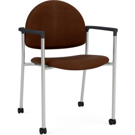 Chat Guest Chair with Casters, Silver Frame, Onyx Black Armrests, Patriot Plus Mocha Vinyl
