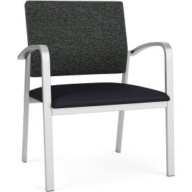 Wide Guest Chair, Silver Frame, Crow Fabric Back, Black Seat