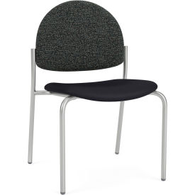 Armless Guest Chair, Silver Frame, Connelly Crow Fabric Back, Patriot Plus Black Seat