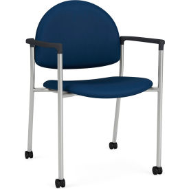 Chat Guest Chair w/ Casters, Silver Frame, Onyx Black Armrests, Patriot Plus Imperial Blue Vinyl