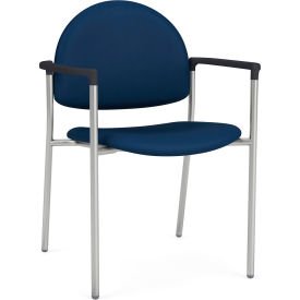 Chat Guest Chair, Silver Frame, Onyx Black Armrests, Patriot Plus Imperial Blue Vinyl