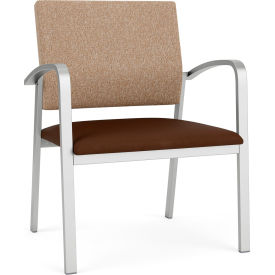 Newport Wide Guest Chair, Silver Frame, Connelly Wren Back, Patriot Plus Mocha Vinyl Seat