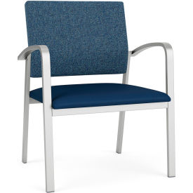 Newport Wide Guest Chair, Silver Frame, Connelly Blue Jay Back, Patriot Plus Imperial Blue Seat