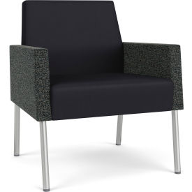 Mystic Lounge Guest Chair, Silver Frame, Patriot Plus Black Vinyl Back & Seat