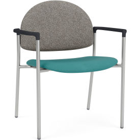 Lesro Chat Wide Guest Chair, Silver Frame, Connelly Dove Back, Patriot Plus Sea Vinyl Seat
