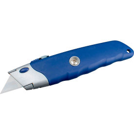 Retractable Steel Utility Knife with Rubber Casing, Blue