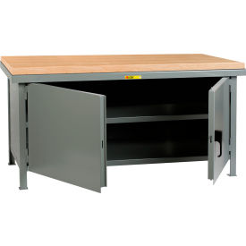 Heavy Duty Cabinet Workbench, Butcher Block Top & Center Shelf, 48"W x 30"D, Gray