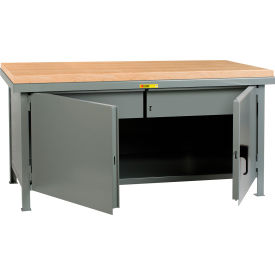 Little Giant Heavy Duty Cabinet Workbench, Butcher Block Top & Center Shelf, 72"W x 30"D, Gray