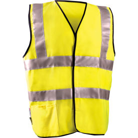 Class 2 Flame Resistant Cotton Rich Dual Stripe Solid Vest, L, Yellow