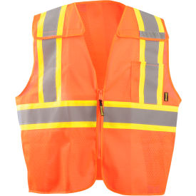 Class 2 5-Point Breakaway Two Tone X-Back Mesh Vest, 2XL, Orange