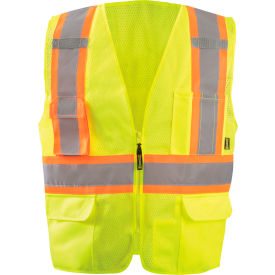 Class 2 High Visibility Two-Tone Surveyor X-Back Mesh Vest, 2XL, Yellow