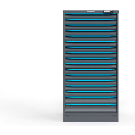 Strong Hold Modular Drawer Cabinet, 17 Drawers, 45 Comp., 30"W x 29"D x 60"H, Blue/Gray, Elec. Lock
