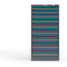 Strong Hold Modular Drawer Cabinet, 9 Drawers, 148 Compartments, 30"W x 29"D x 60"H, Blue/Gray, Electric Lock