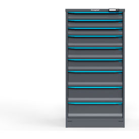 Strong Hold Modular Drawer Cabinet, 9 Drawers, 150 Comp., 30"W x 29"D x 60"H, Blue/Gray, Elec. Lock