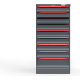 Strong Hold Modular Drawer Cabinet, 9 Drawers, 146 Comp., 30"W x 29"D x 60"H, Red/Gray, Elec. Lock