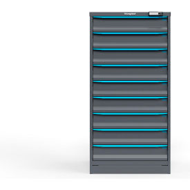 Modular Drawer Cabinet, 9 Drawers, 144 Compartments, 30"W x 29"D x 60"H, Blue/Gray, Electric Lock