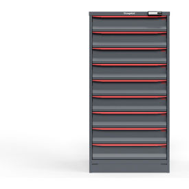 Strong Hold Modular Drawer Cabinet, 9 Drawers, 144 Comp., 30"W x 29"D x 60"H, Red/Gray, Elec. Lock