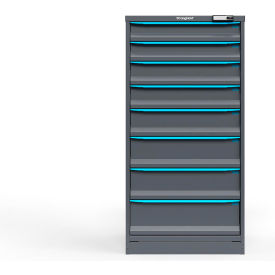 Strong Hold Modular Drawer Cabinet, 8 Drawers, 108 Comp., 30"W x 29"D x 60"H, Blue/Gray, Elec. Lock