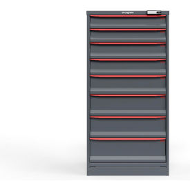 Strong Hold Modular Drawer Cabinet, 8 Drawers, 108 Compartments, 30"W x 29"D x 60"H, Red/Gray, Electronic Lock