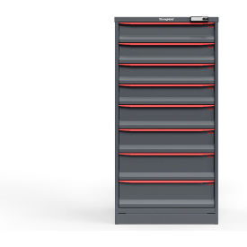 Strong Hold Modular Drawer Cabinet, 8 Drawers, 106 Comp., 30"W x 29"D x 60"H, Red/Gray, Elec. Lock