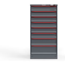 Strong Hold Modular Drawer Cabinet, 8 Drawers, 109 Compartments, 30"W x 29"D x 60"H, Red/Gray, Electric Lock