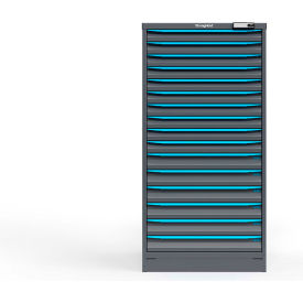 Strong Hold Modular Drawer Cabinet, 16 Drawers, 150 Comp., 30"Wx29"Dx60"H, Blue/Gray, Elec. Lock