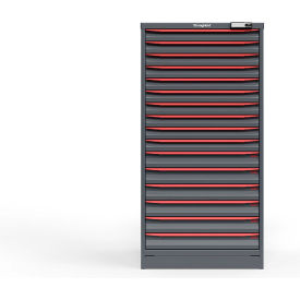 Modular Drawer Cabinet, 16 Drawers, 150 Comp., 30"W x 29"D x 60"H, Red/Gray, Elec. Lock