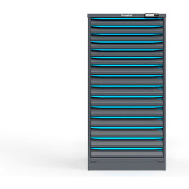 Strong Hold Modular Drawer Cabinet, 15 Drawers, 225 Comp., 30"Wx29"Dx60"H, Blue/Gray, Elec. Lock