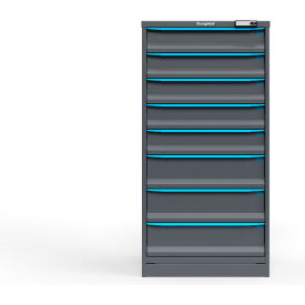Strong Hold Modular Drawer Cabinet, 8 Drawers, 107 Comp., 30"W x 29"D x 60"H, Blue /Gray, Elec. Lock