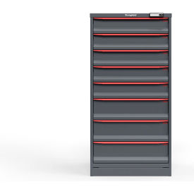 Strong Hold Modular Drawer Cabinet, 8 Drawers, 107 Comp., 30"W x 29"D x 60"H, Red/Gray, Elec Lock