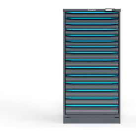 Strong Hold Modular Drawer Cabinet, 15 Drawers, 195 Compartments, 30"Wx29"Dx60"H, Blue/Gray, Electric Lock