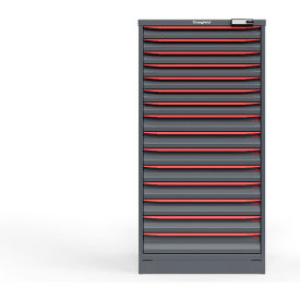 Strong Hold Modular Drawer Cabinet, 15 Drawers, 195 Comp., 30"W x 29"D x 60"H, Red/Gray, Elec. Lock