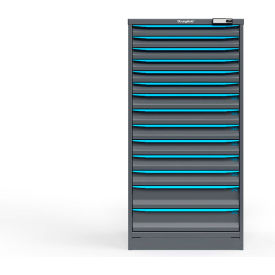 Strong Hold Modular Drawer Cabinet, 14 Drawers, 182 Compartments, 30"Wx29"Dx60"H, Blue/Gray, Electric Lock