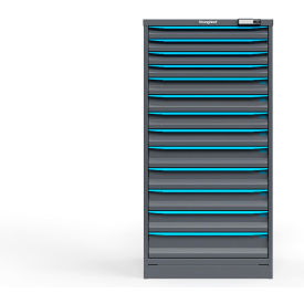 Strong Hold Modular Drawer Cabinet, 13 Drawers, 196 Comp., 30"Wx29"Dx60"H, Blue/Gray, Elec. Lock